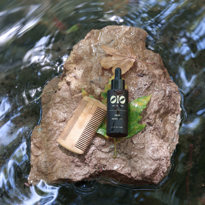 comb on a rock with leaves in water